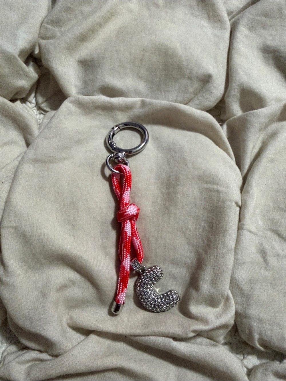 Free People Silver Tone Red Patterned Cord Pavé Crystal Beetle Bag Charm Keychai